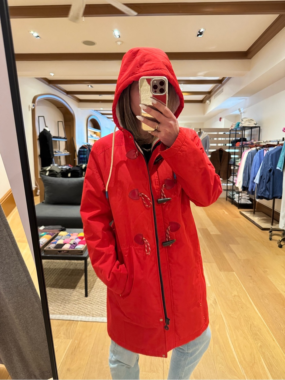 Tory Burch Red Hooded Toggle Trench Coat Small